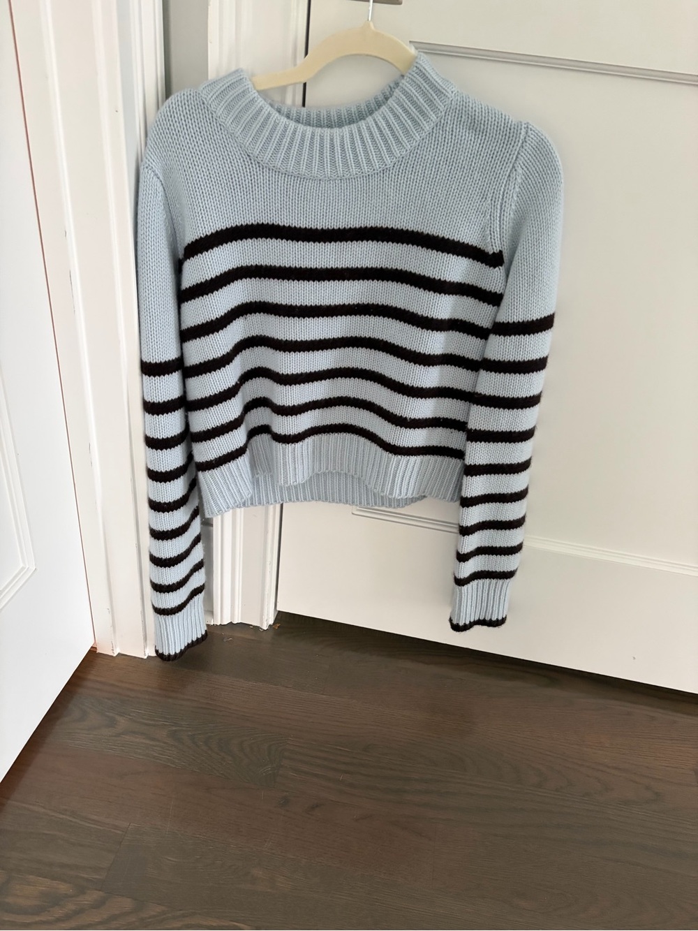 La Ligne Light Blue & Black Striped Crewneck Sweater